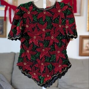Vintage silk beaded Christmas top